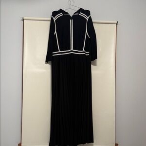 Black Long Sleeve Maxi Dress with White Piping